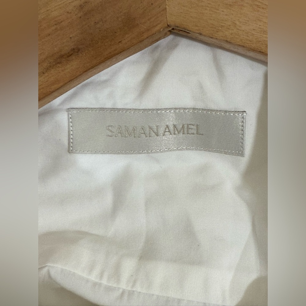 SAMAN AMEL Men's White Band-Collar Dress Shirt — Modern Minimalist - Picture 2 of 5